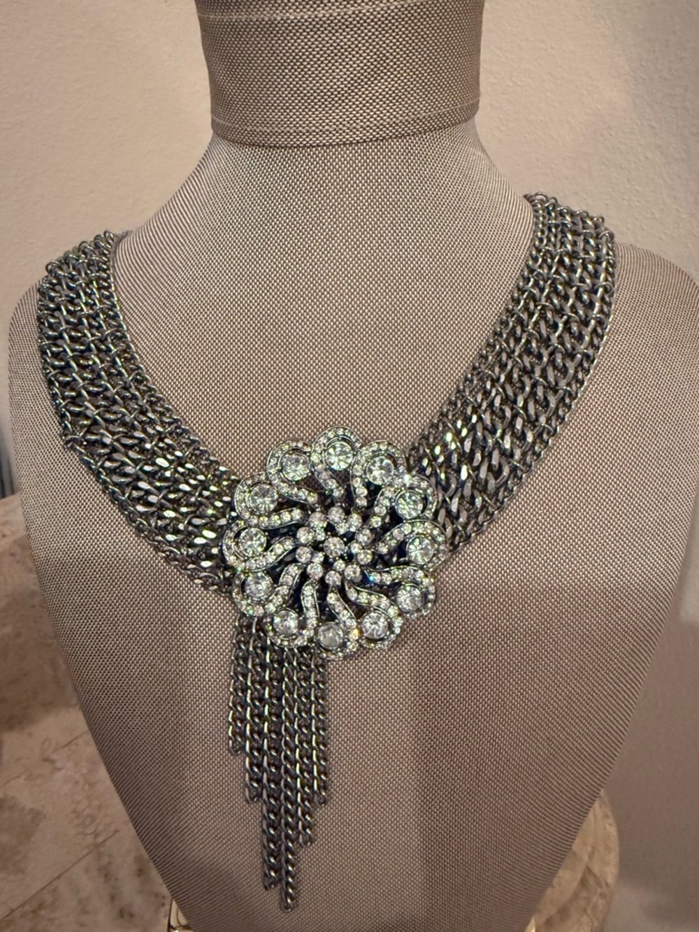 Statement Silver-Tone Crystal Floral Pendant Necklace - Women's Jewelry